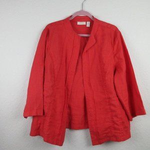 Chico's Jacket Size 3 (US XL) Open Front 100% Linen 3/4 Sleeve Princess Seams